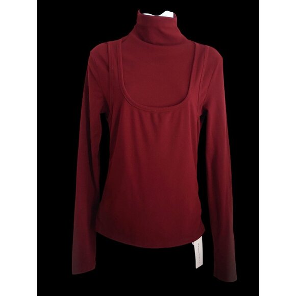 Commense 2 in 1 Mock Neck Jersey Top Monochrome Burgundy L Modest - Picture 2 of 13